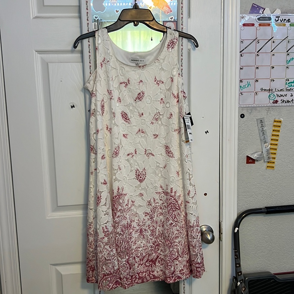 new white dress with pink flower print